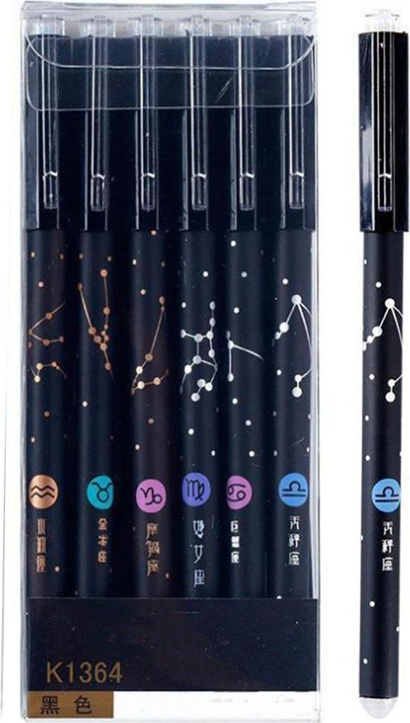 6 Stück radierbarer Stift mit 20 austauschbaren Nachfüllclips, komfortabler Griff, Gel-Radiergummi, Schwarz