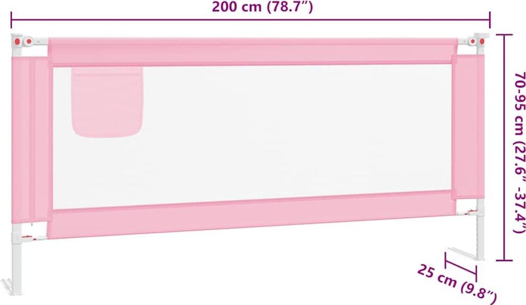 vidaXL Barrière de sécurité pour lit d'enfant rose 200x25 Image du produit 