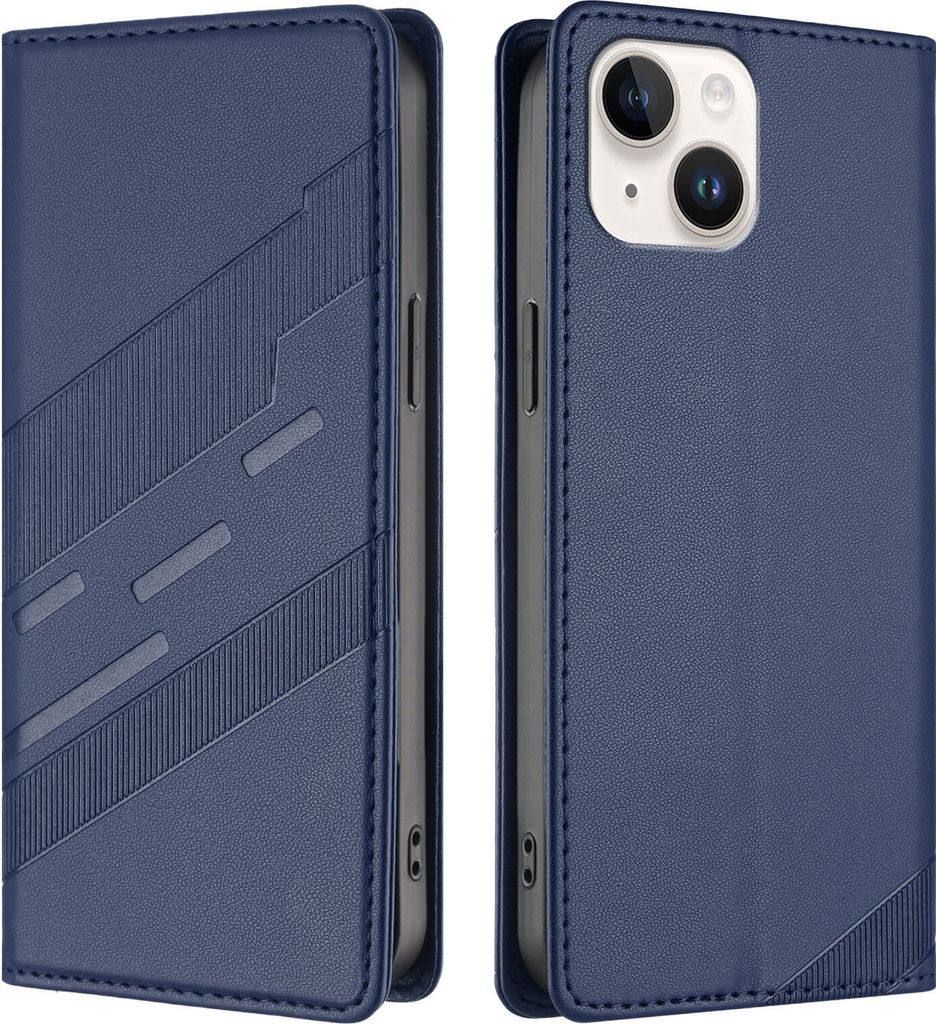 Hülle für iPhone 15, Kunstleder Brieftaschen Handyhülle mit Kartenfach und Standfunktion Blau