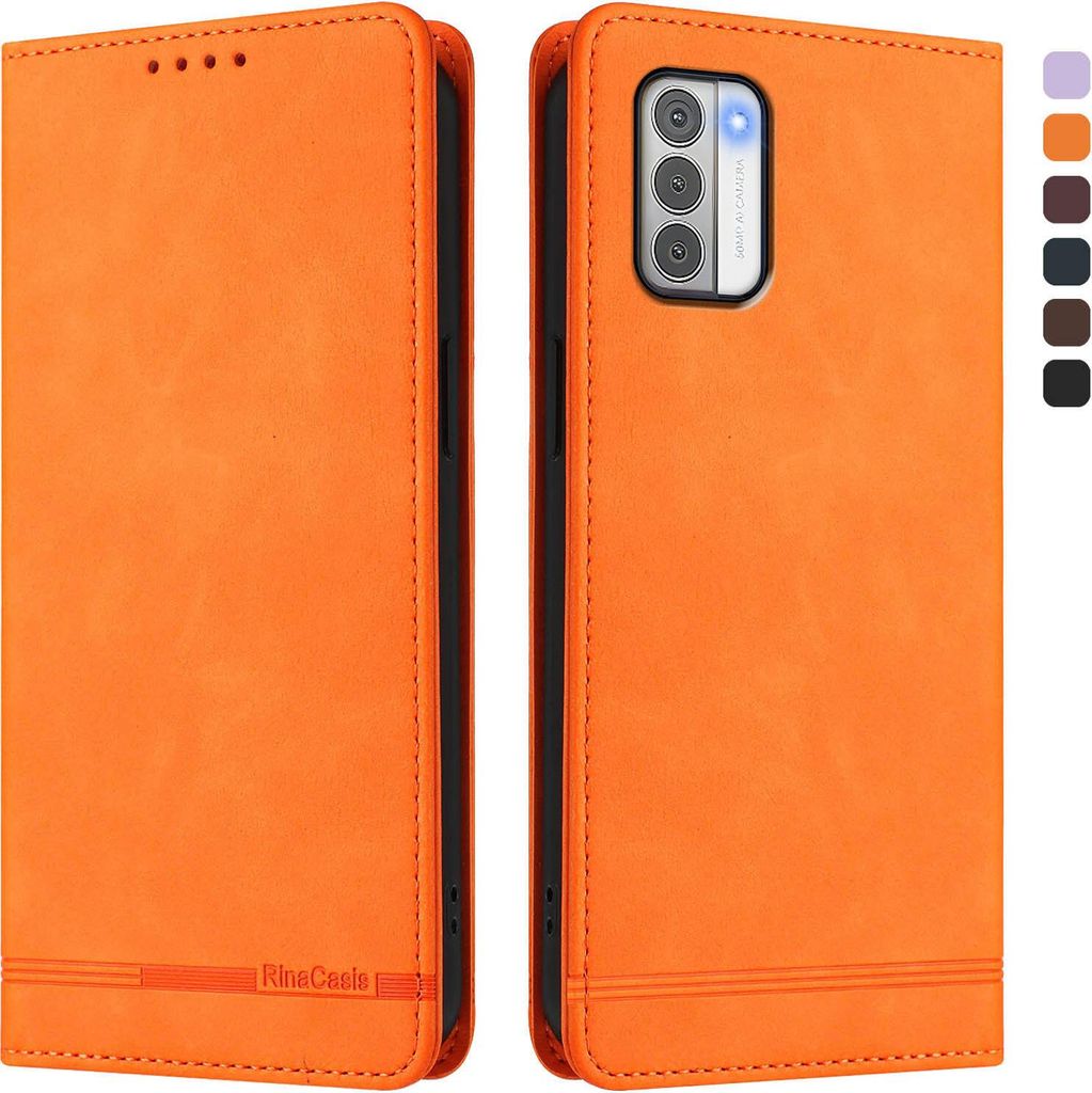 Hülle für Nokia G42 /Nokia G310, Retro Kunstleder Ständer Klapphülle mit Kartenfächer und Magnetische Orange