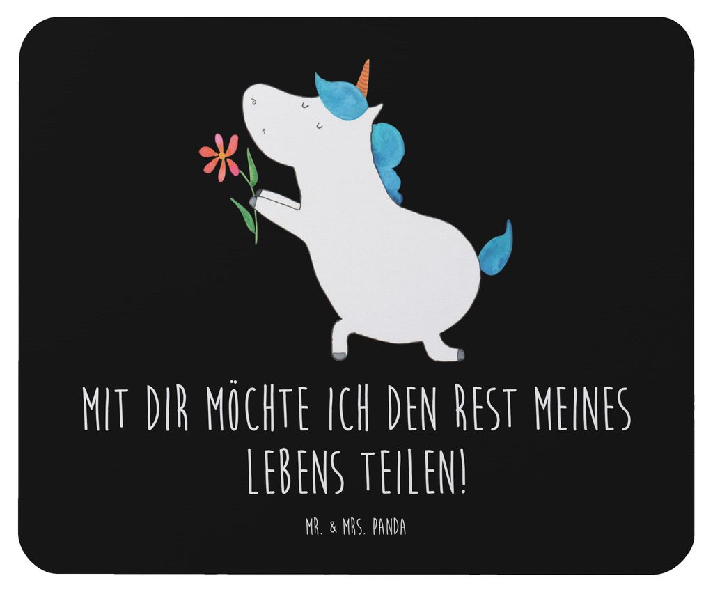 Mr. & Mrs. Panda Mousepad Einhorn Blume - Schwarz - Geschenk, mousematte, Ehe, Unicorn, Einhörner, Freundin, Liebe, mauspad laptop, Mouse Pad, pc ...