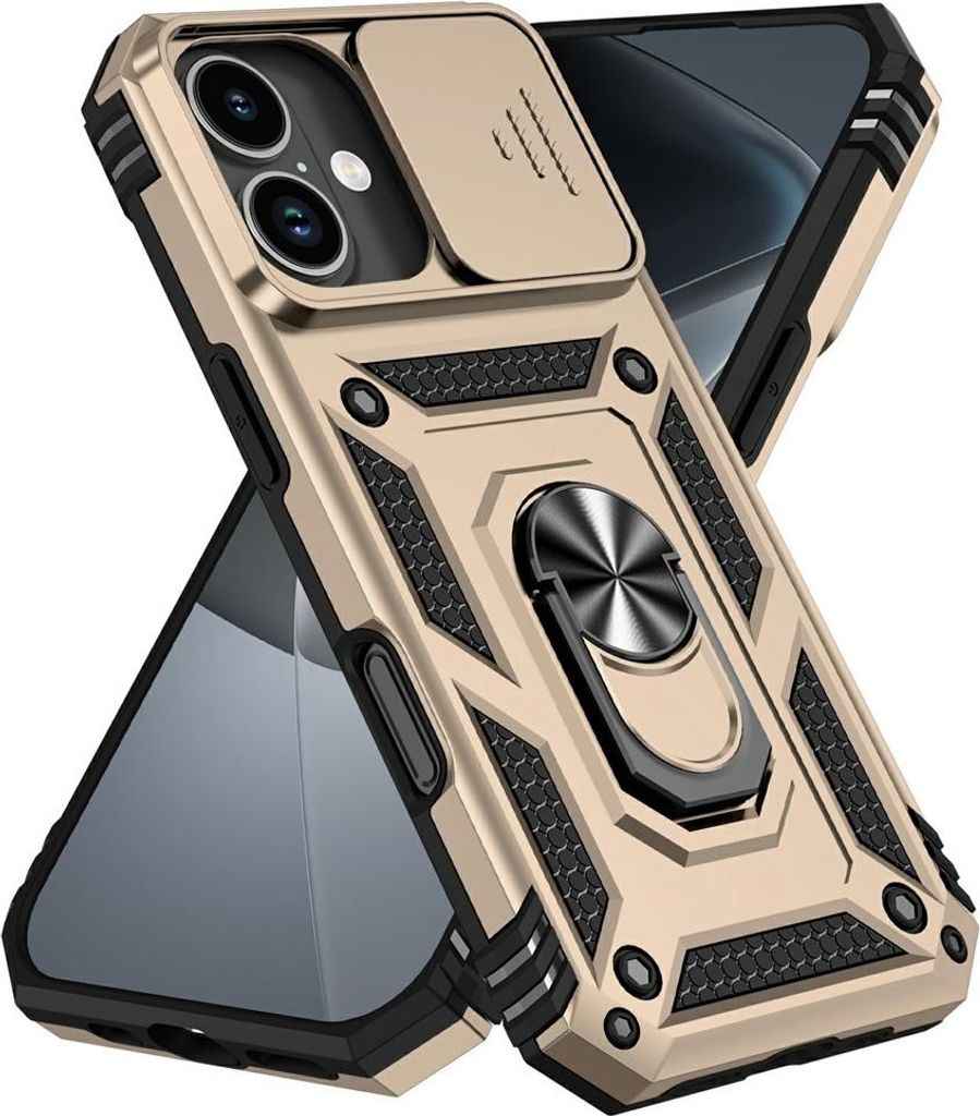 iPhone 17 Hülle - Coverup Armor Ring Ständer Back Cover mit Kamera Schutz - Gold