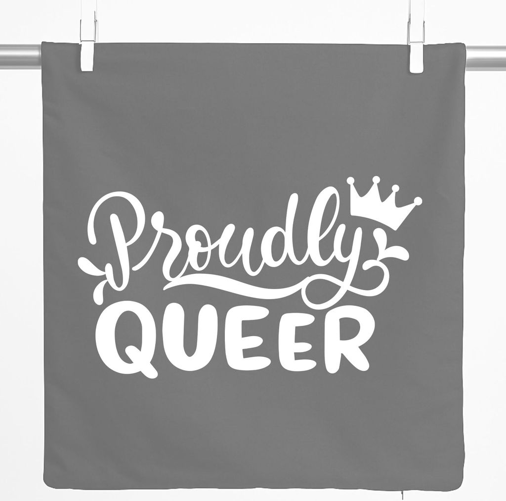 Huuraa Kissenbezug Proudly Queer Krone 40x40cm Steel Grey Baumwolle Dekokissenbezug Geschenkidee