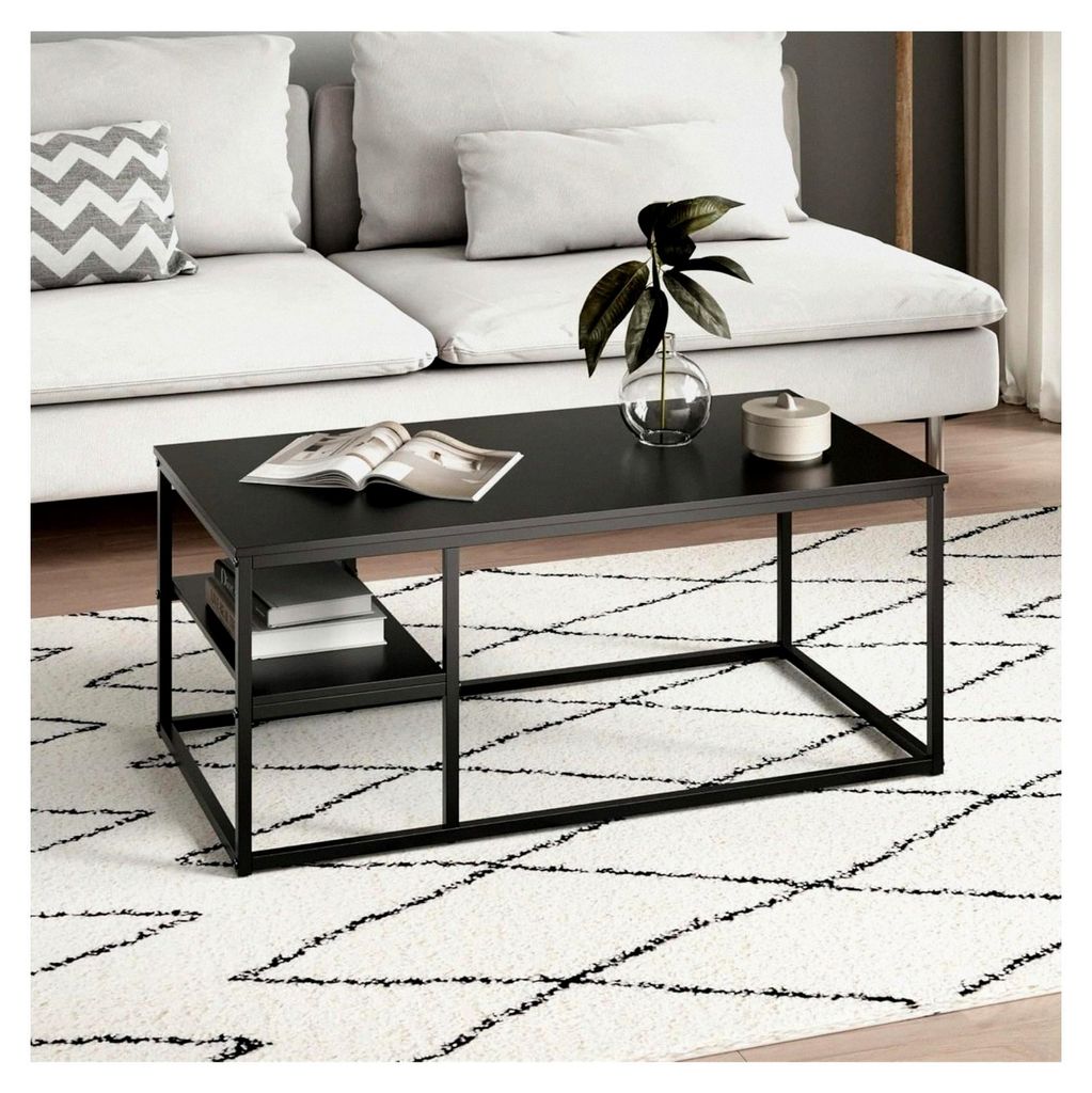 Couchtisch, Beistelltisch, Wohnzimmertisch | Mit Ablage und pulverbeschichtetem Metallrahmen | Pflegeleicht und robust | 102x52x42 cm (BxTxH) | Sch...