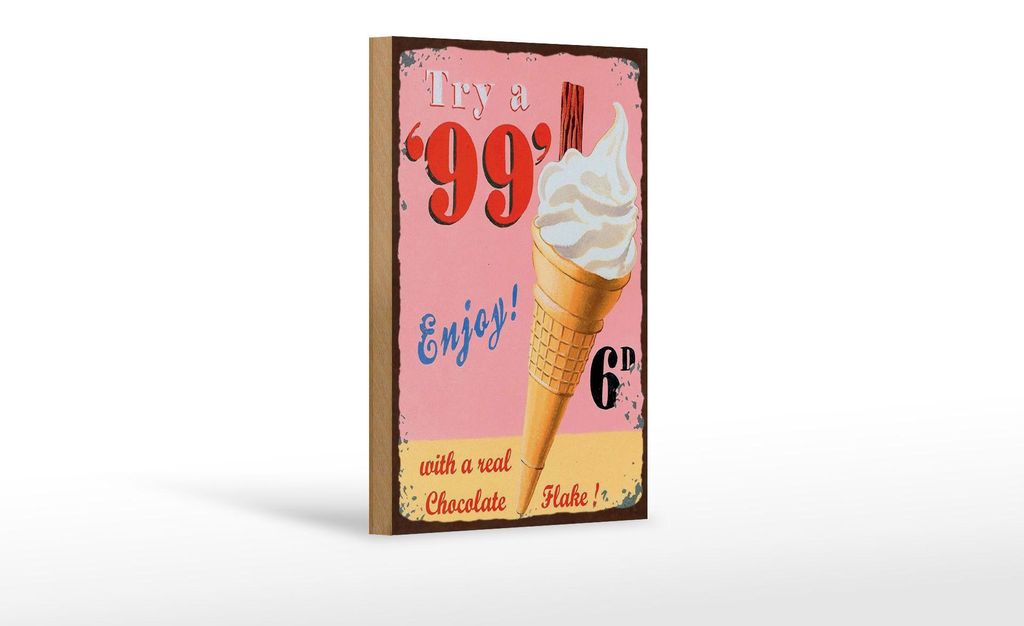 Holzschild Retro 12x18 cm Try 99 ice with a real chocolate Flake Deko Schild