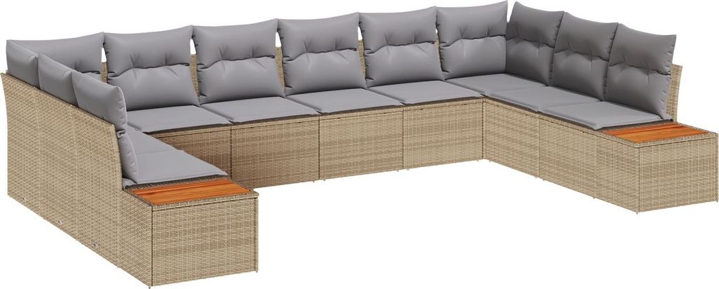 Möbel 10-teiliges Garten Sofa Set mit Kissen Beige Poly Rattan Akazie - Gartensofas 3348176