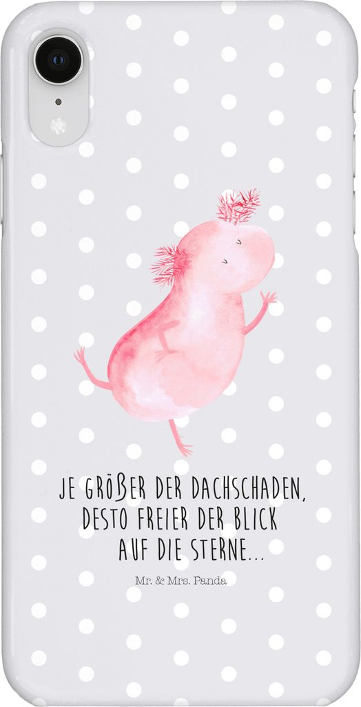 Mr. & Mrs. Panda Iphone XR Handyhülle Axolotl Tanzen - Grau Pastell - Geschenk, Sterne, Handy Case, gut Gelaunt, Lurch, Premium Kunststoff