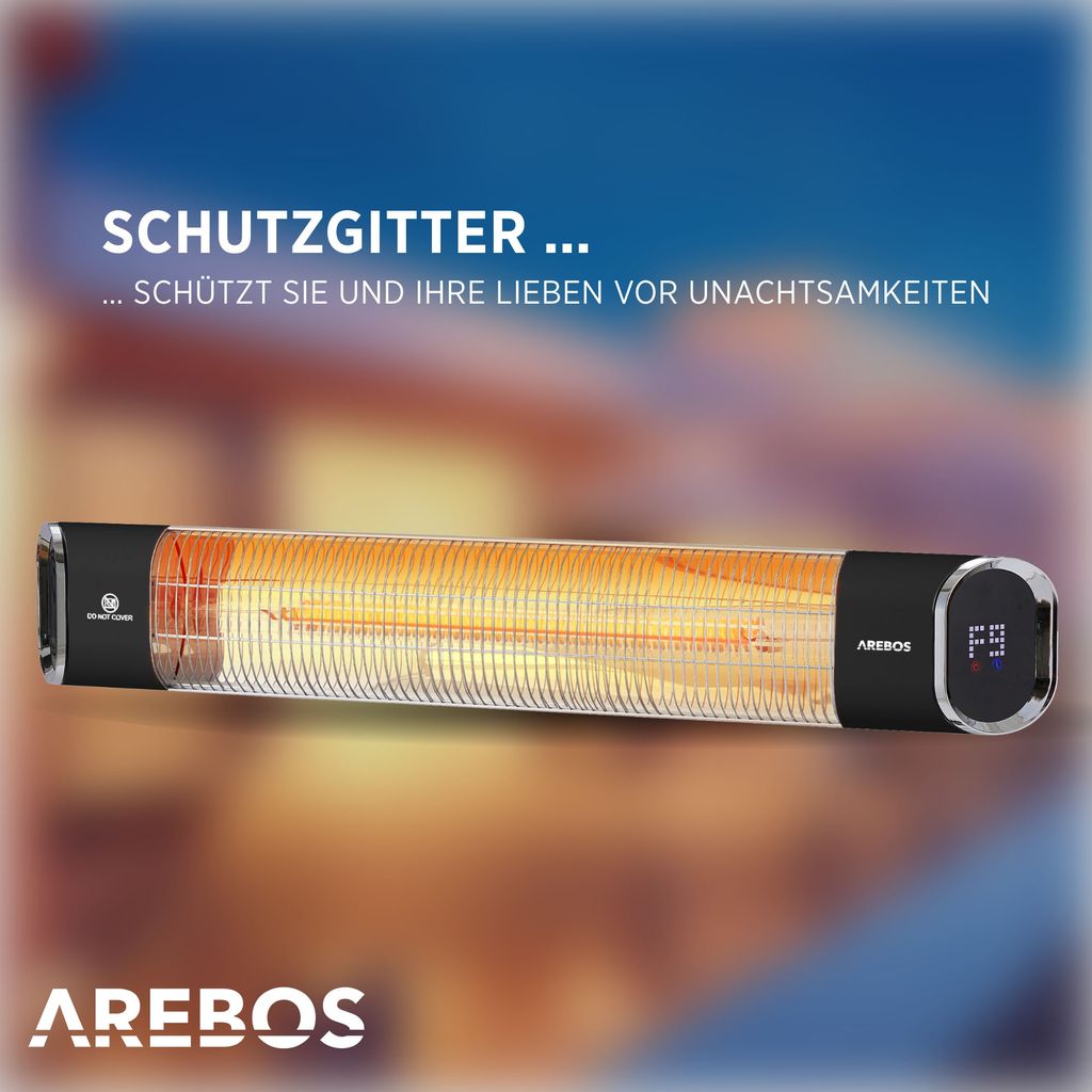 Promiennik podczerwieni AREBOS 2000 W, z pilotem, 2 poziomy Zdjęcie produktu 5