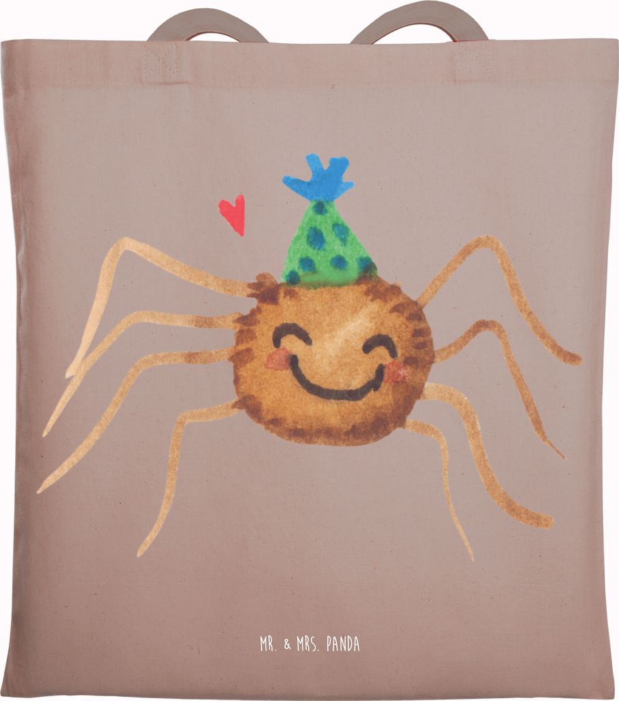 Mr. & Mrs. Panda Tote Bag Spinne Agathe Party - Braun Pastell - Geschenk, Tasche, Selbstliebe, Laptoptasche, Shopping, Beutel, Glück, Jutebeutel, ...