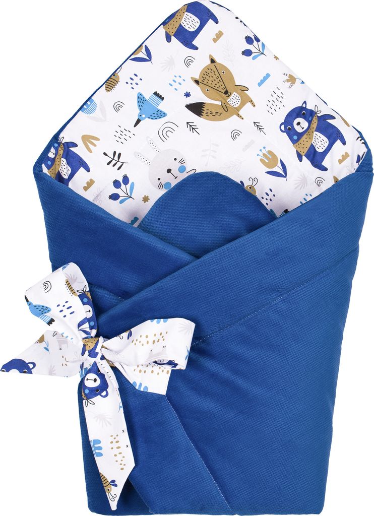 Pepi Babyhörnchen Einschlagdecke - 75×75 cm 100% Baumwolle - Babydecke Wickeldecke Babynest - Marineblaues Velvet Blue Bear
