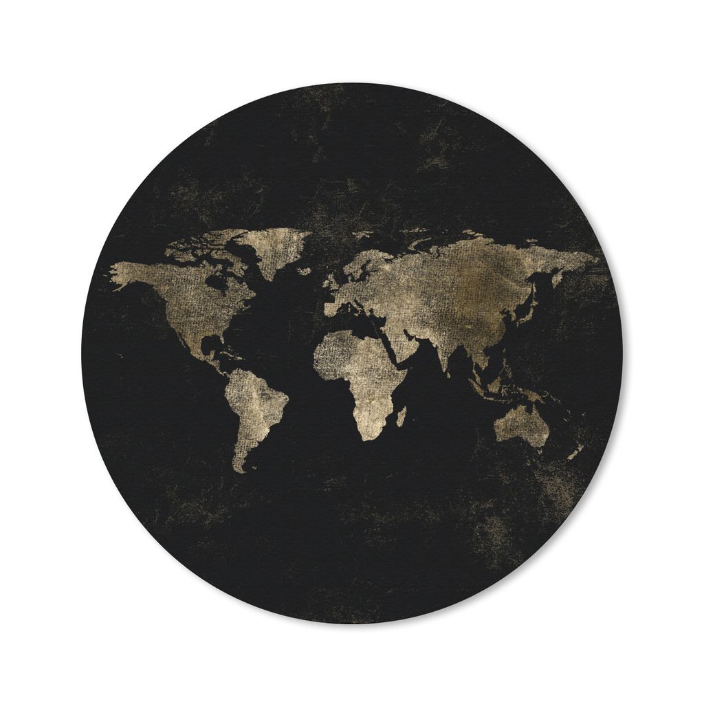 MuchoWow Mauspad Mousepad Weltkarte - Schwarz - Gold 30x30 cm - Mousepads - Maus Mat - Pad - Mausunterlage - Tischunterlage - Schreibtischmatten