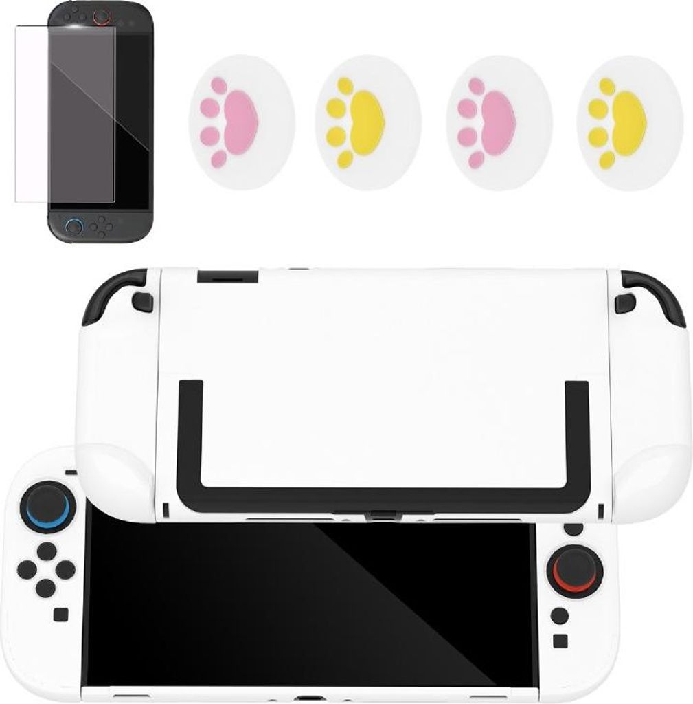 INF Schutzhülle Set für Switch 2 Konsole - Weißes Silikon & PC Hülle mit Displayschutz & Button Caps