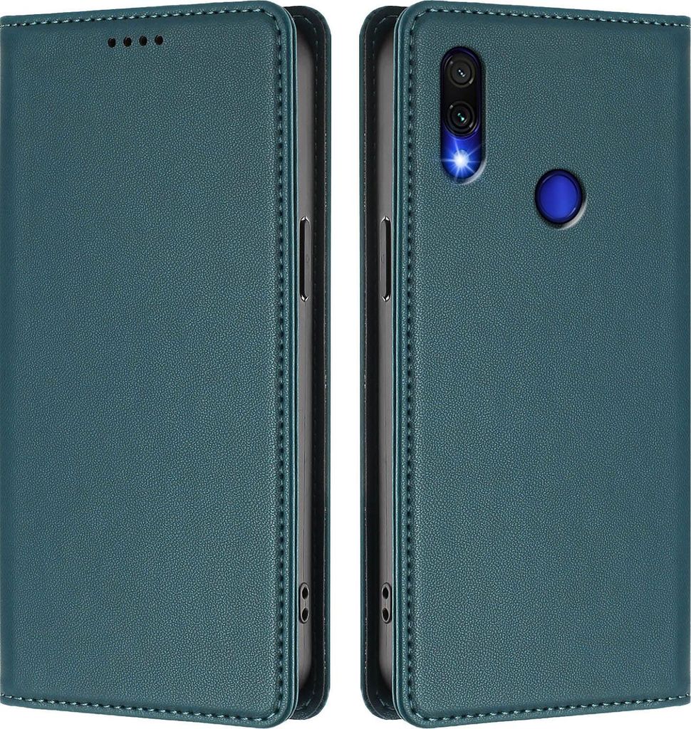 Handyhülle für Xiaomi Redmi Note 7/Note 7 Pro, Kunstleder Klapphülle Stoßfeste Magnetische Hülle mit Ständer Grün