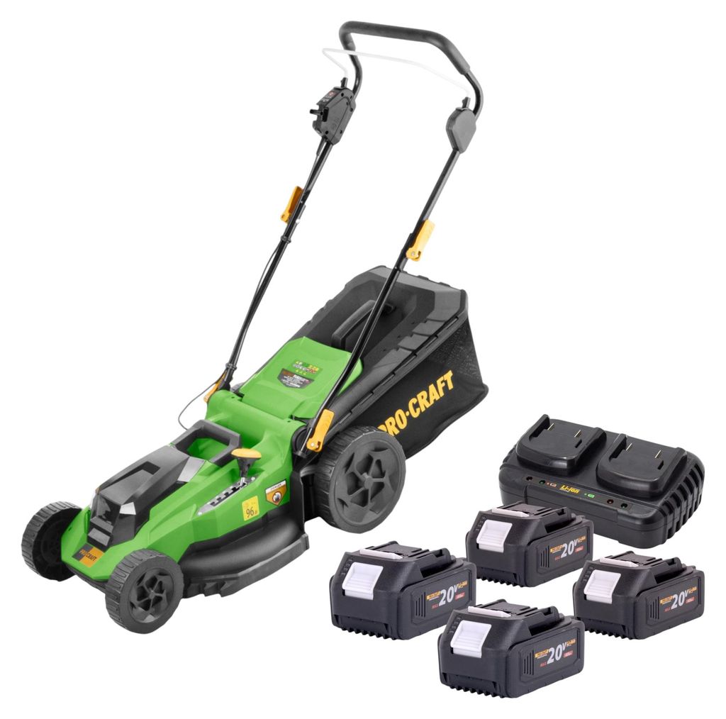 Procraft PLM23bb Akku Rasenmäher 40 V ( 2x 20 V ) 430 mm Brushless + 4x Akku 4,0 Ah + Ladegerät