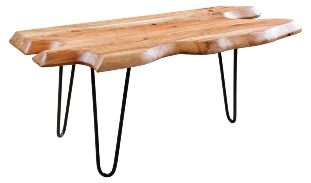 Table basse RIVET aus massivem Akazienholz in organischer Form und schwarzem Metall – natürliches Industriedesign
