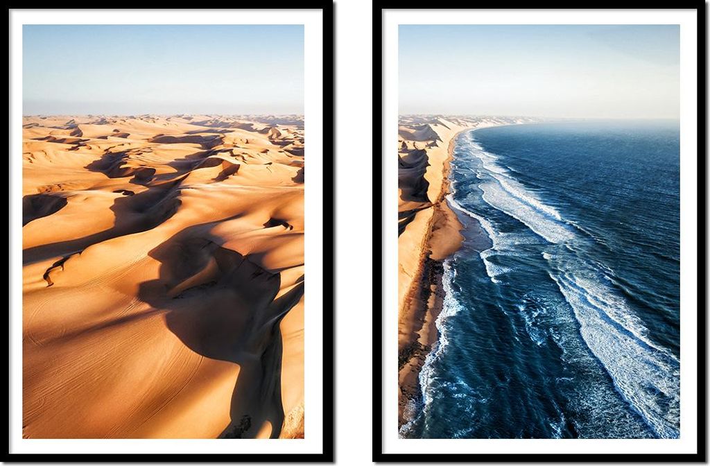 BILDPOSTER IM RAHMEN 53x73cm Diptychon Set mit 2 Gemälden Meer Wüste P2154
