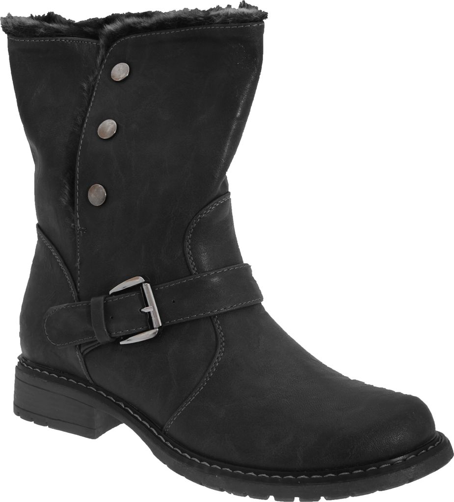 Cats Eyes Damen Ankle Boots / Winterstiefel / Stiefel / Stiefeletten im Biker-Stil, zum Umklappen DF215 (39 EUR) (Schwarz)