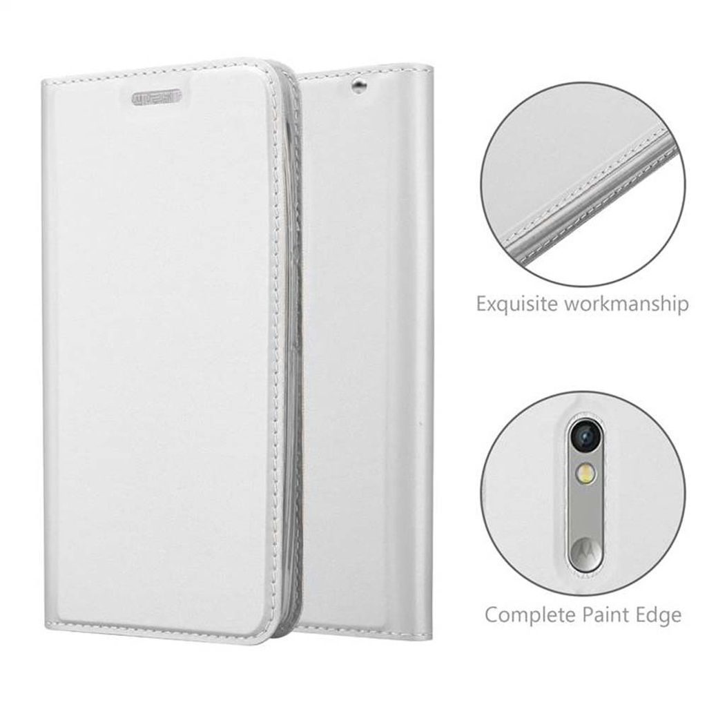 Cadorabo Handyhülle für Motorola MOTO X PLAY Schutz Hülle in Silber Cover Etui Book Case Booklet