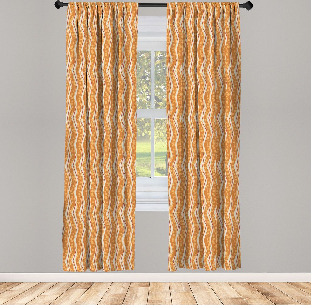 ABAKUHAUS Burnt orange Vorhänge, Gardinen, Chevron Zickzacks-Muster mit Streifen und Punkten geometrisch, 2 Stück 75 x 175 cm, , Burnt Orange Off...