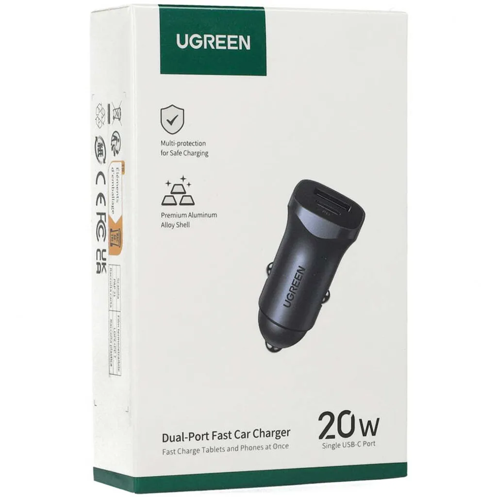 Ugreen 30780 Caricabatterie Auto 24W USB-C PD e USB-A QC 3.0 Grigio - 25