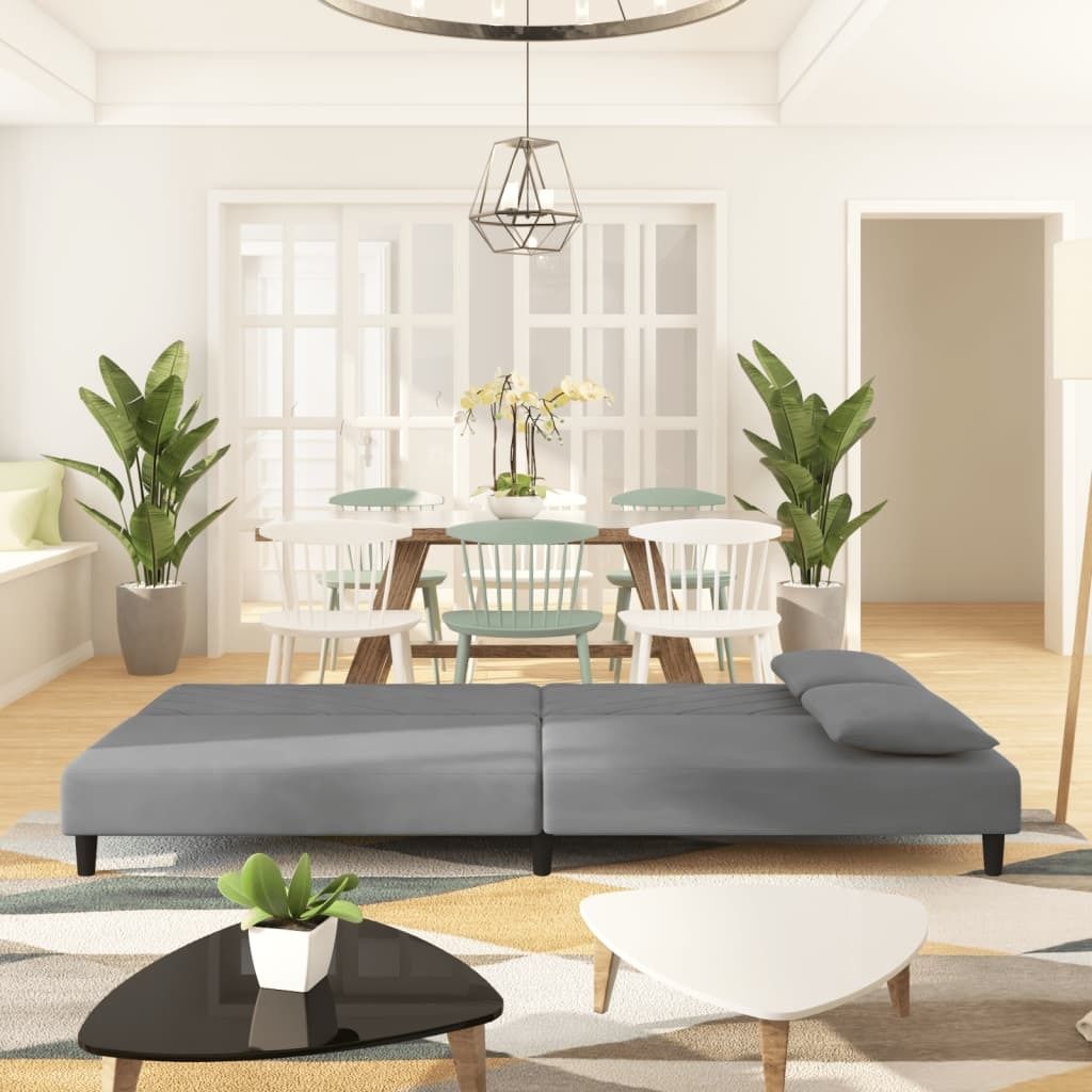 "im Angebot" Schlafsofa 2-Sitzer - Bettsofa - mit schlaffunktion - mit 2 Kissen Hellgrau Samt - Klassische Sofas CC17248
