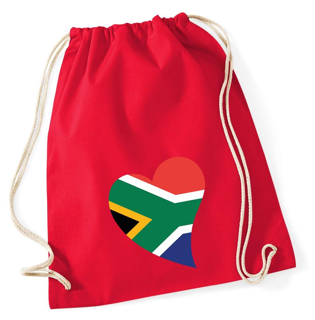 Huuraa Turnbeutel Südafrika Flagge Herz 12 Liter Classic Red Baumwolle Rucksack Geschenkidee