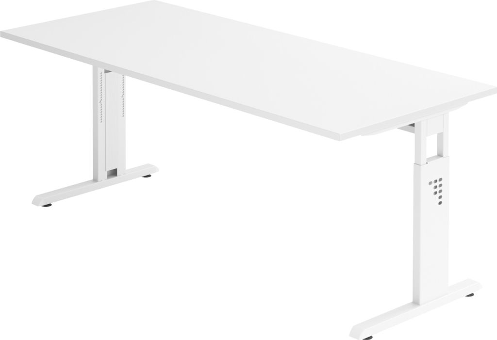 bümö Schreibtisch Serie-O - Nachbildung: Weiß, Größe: 180 x 80 cm, Gestell: Weiß