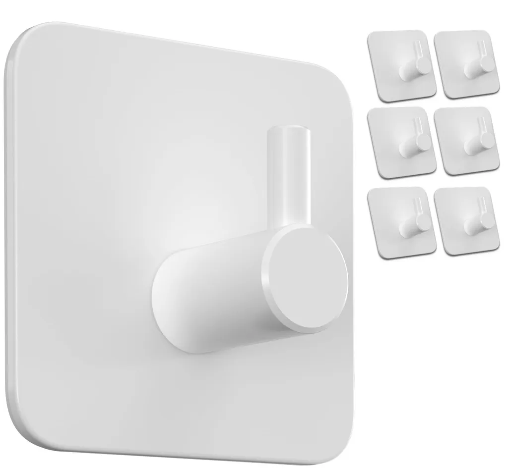 Patère adhésive de salle de bain blanche en inox pour serviettes x6