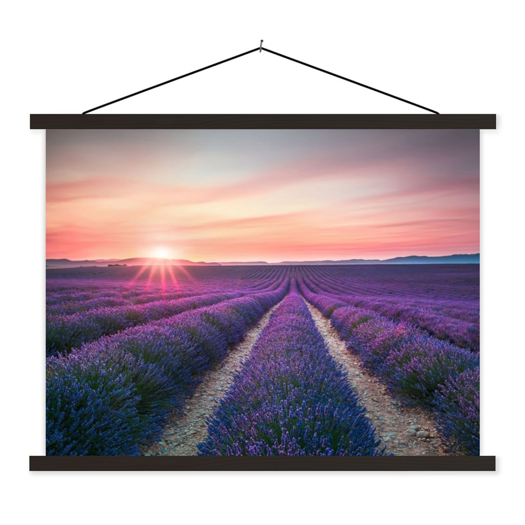 MuchoWow Textilposter Lavendel - Lila - Blumen - Himmel 40x30 cm mit schwarzem Rahmen - Dekorationen