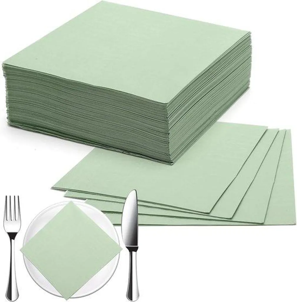 Serviettes en papier vert saule 33x33 cm - Lot de 50 unités pour fête