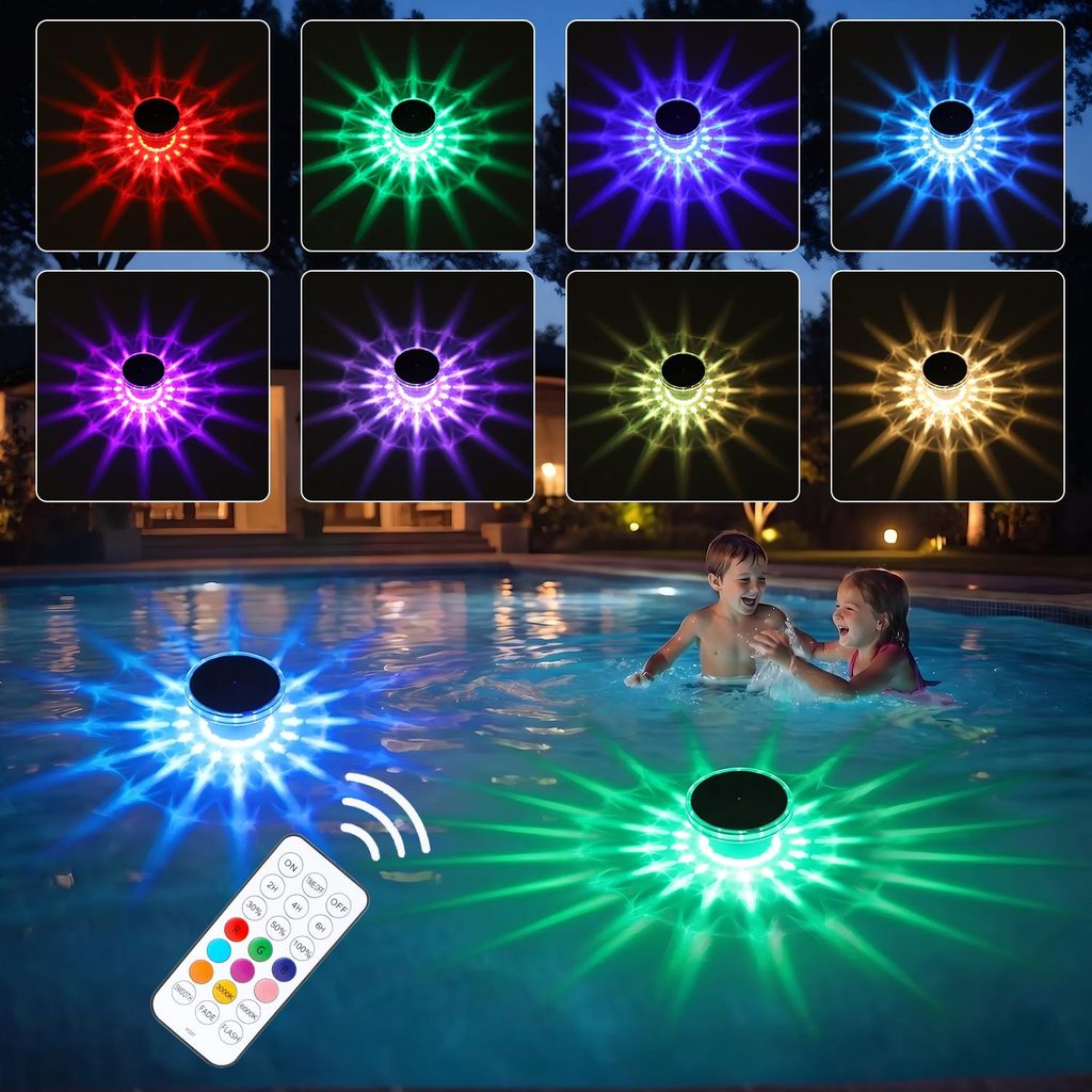 2Pcs RGB Solar Poolbeleuchtung, Schwimmende Poolleuchte mit Produktbild 