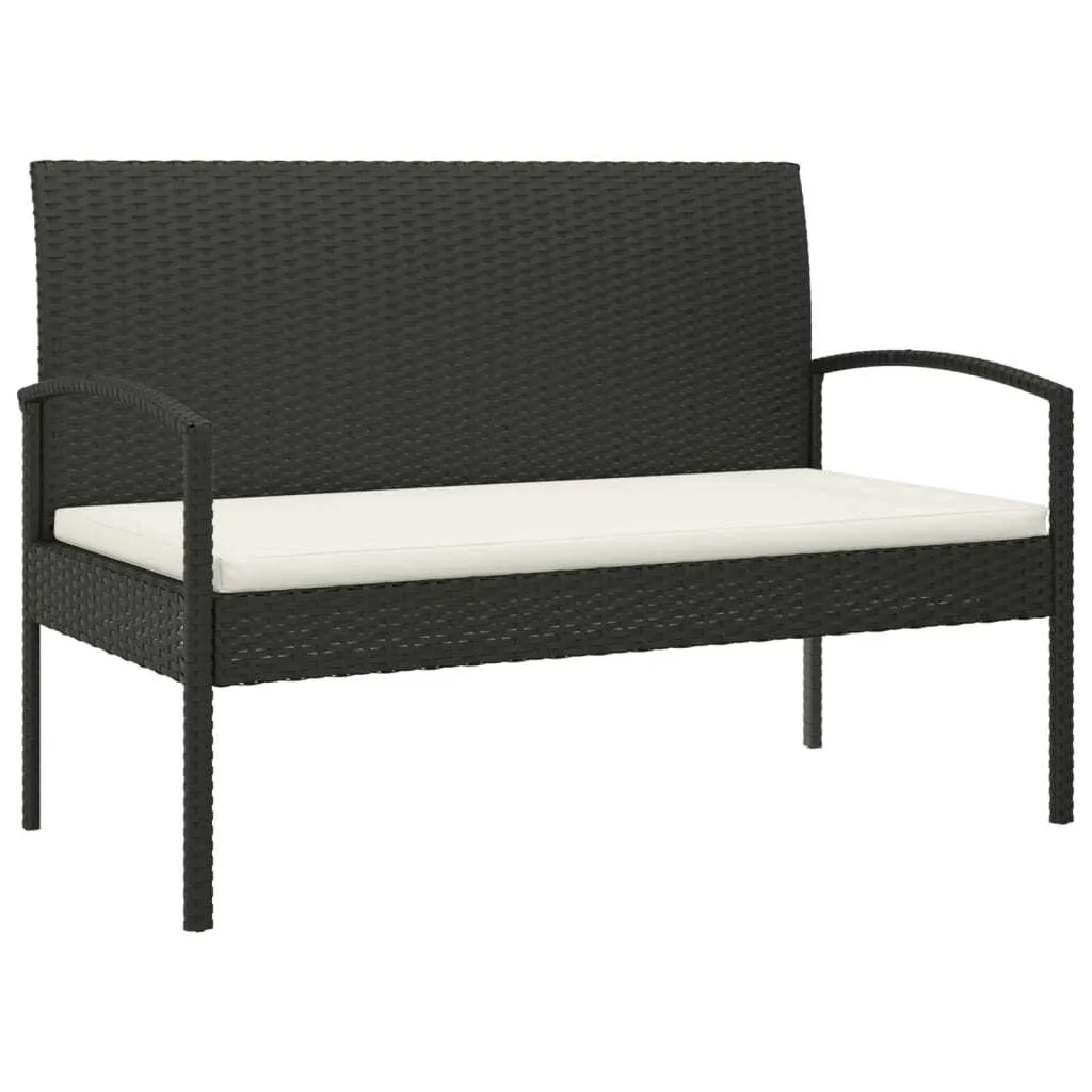 Panca 2 Posti da Giardino Poly Rattan Nero 105 cm con Cuscini PE