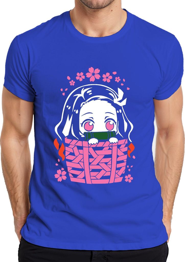 Nezuko Kimetsu No Yaiba Anime Kawaii Bambus Korb Sakura Geschenk Herren T-Shirt, Blau, 3XL