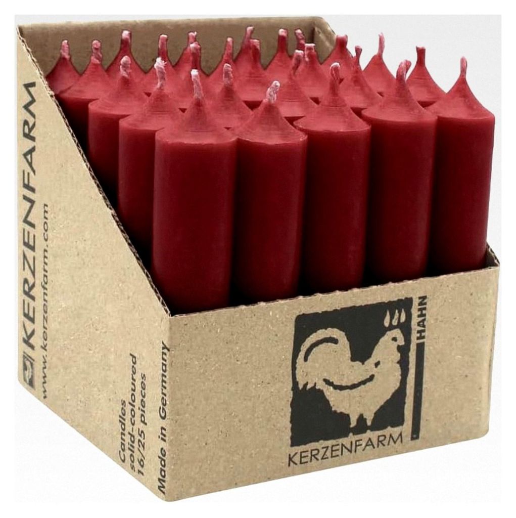 Stabkerzen aus Paraffin, 100/22 mm, Himbeerrot, Brenndauer ca. 4h, 25 Stück pro Verpackung