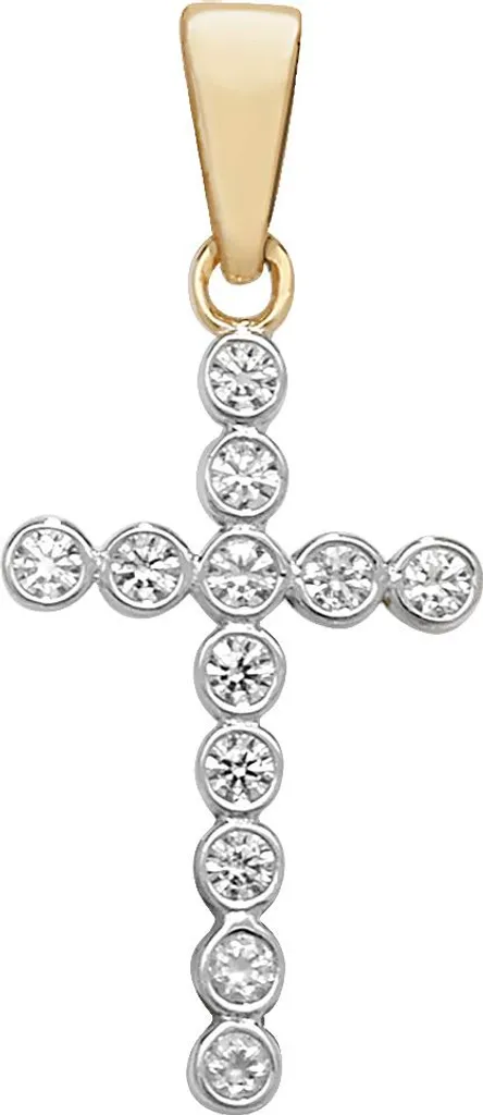 Pendentif Croix Femme en Or Bicolore et Zirconium - Dim 25x11mm