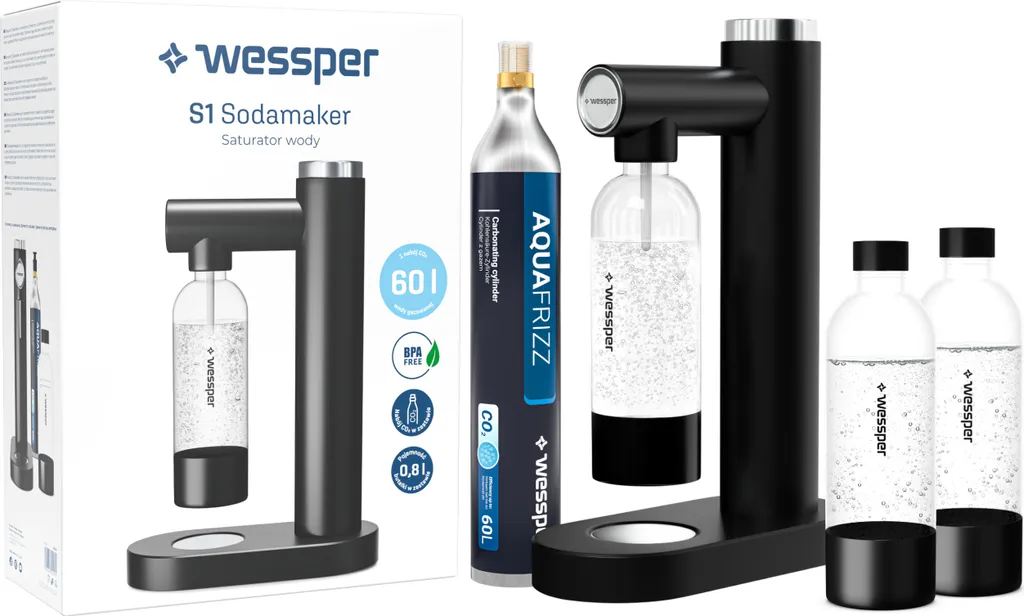 Kit Wessper S1 Spumantizzatore Nero con Cilindro e 3 Bottiglie PET