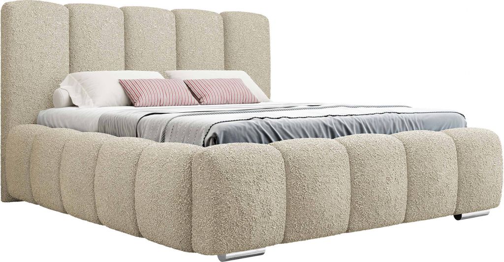 MIRJAN24 Polsterbett Wizko Boucle, Doppelbett mit Bettkasten, Ehebett, Leistenlattenrost aus Holz (Farbe: Abriamo 03, Größe: 180x200 cm)
