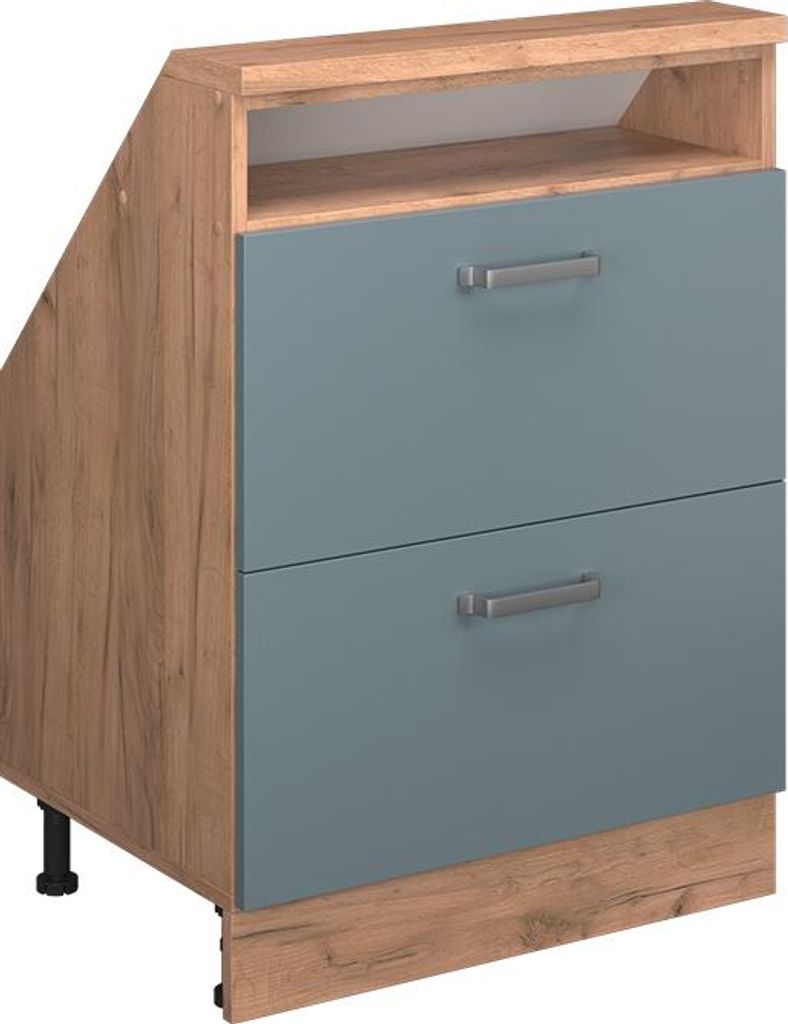 Vicco Dachschrägenschrank Rion, mit 2 Schubladen, Blau-Grau/Goldkraft Eiche/Goldkraft Eiche
