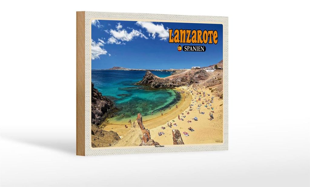Holzschild Reise 18x12 cm Lanzarote Spanien Playa Blanca Strand Meer