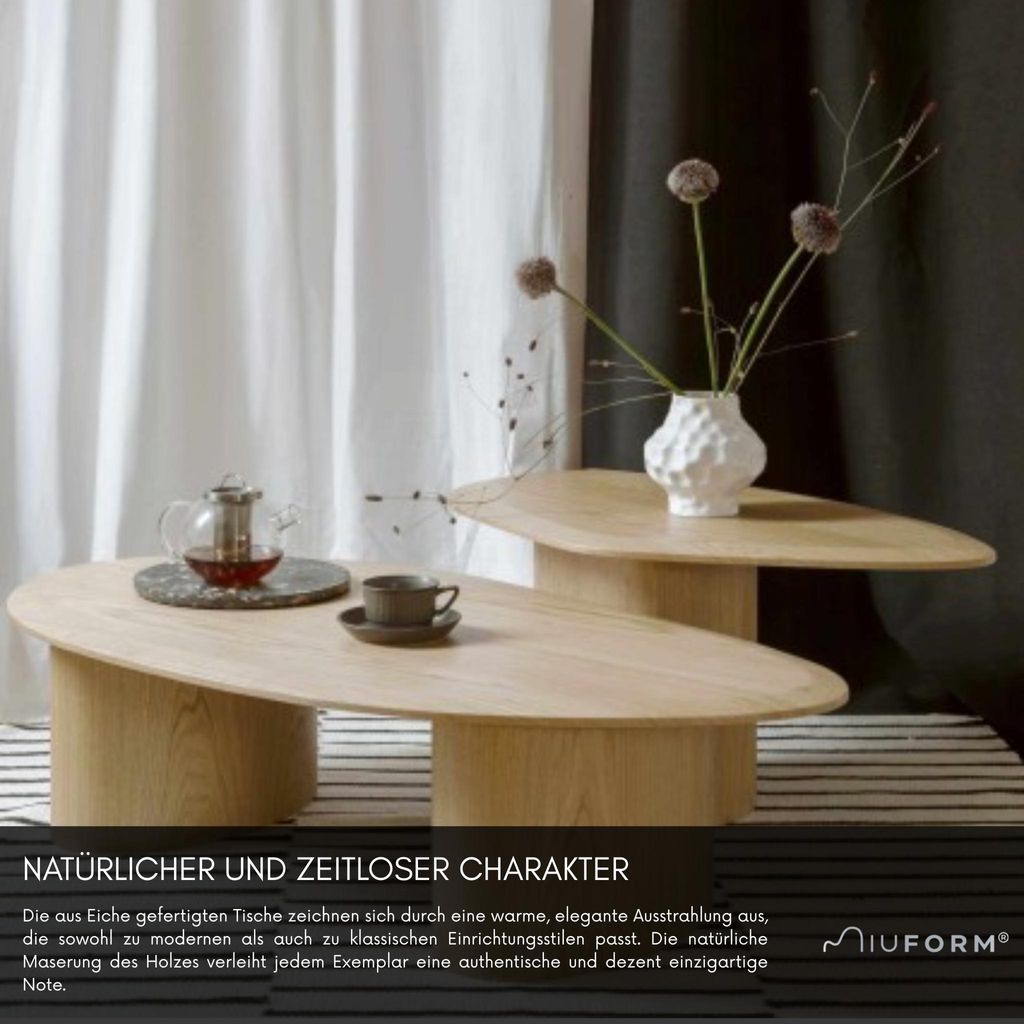 MIUFORM Miuf - Eiche Tisch L - 128x67 cm - Couchtisch Kaffeetisch Wohnzimmertisch