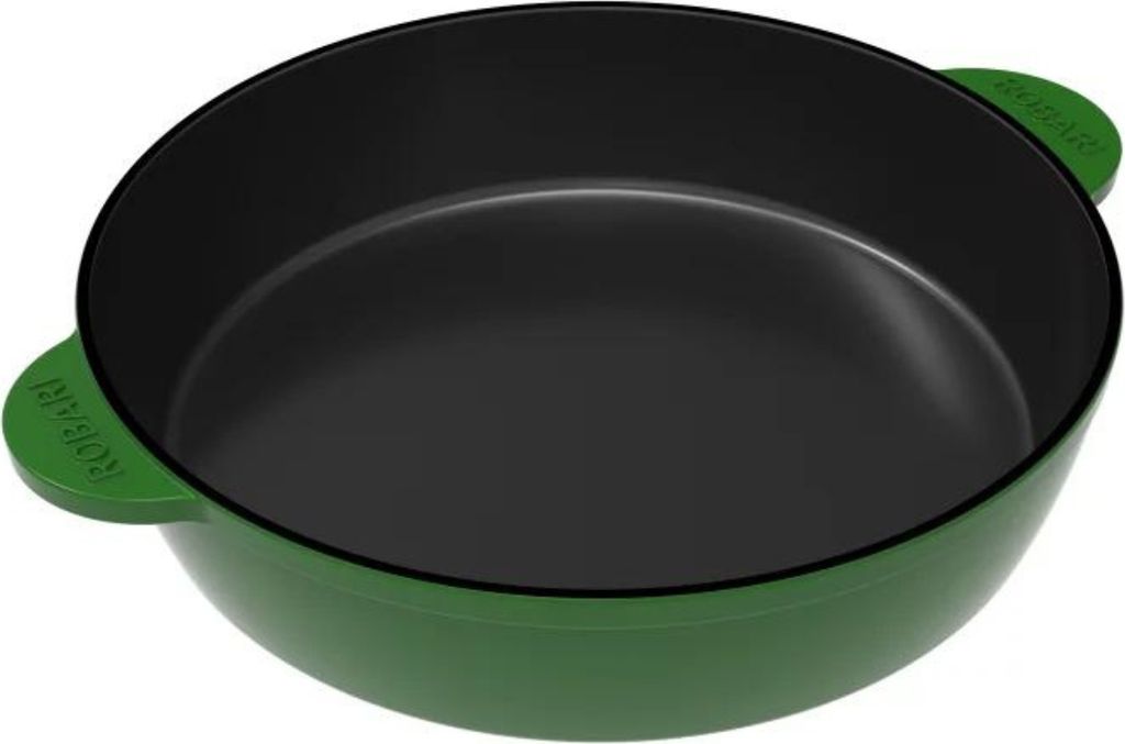 ROBARI Schmorpfanne Servierpfanne aus Gusseisen 28 cm Emailliert grün