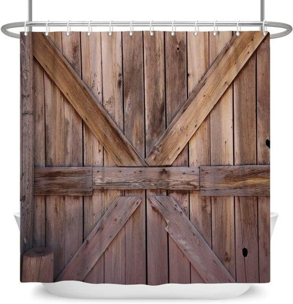 Rideau de salle de bain style rustique 152x183 cm effet planches bois