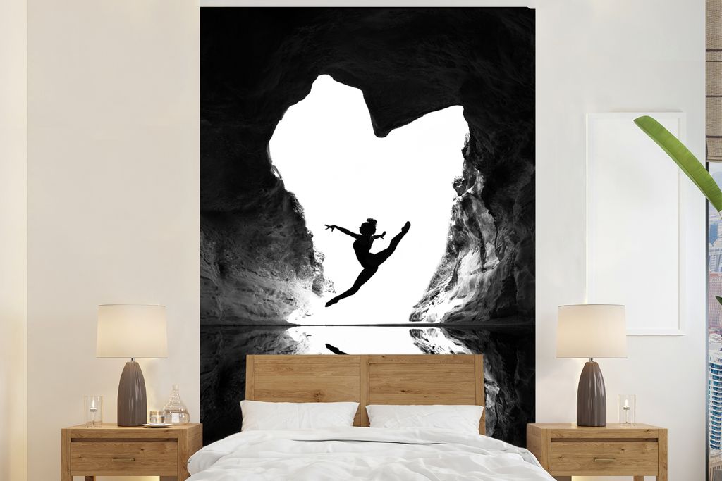 MuchoWow Fototapete für Wohnzimmer oder Schlafzimmer Wandtapete Vinyl Motivtapete Ballett - Herz - Höhle - Schwarz - Weiß - 200x300 cm - Wandd...