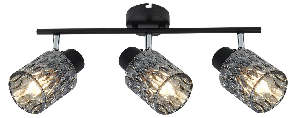 Spot de Plafond BILL pour Salon et Cuisine, 3 Feux Noir et Verre Fumé