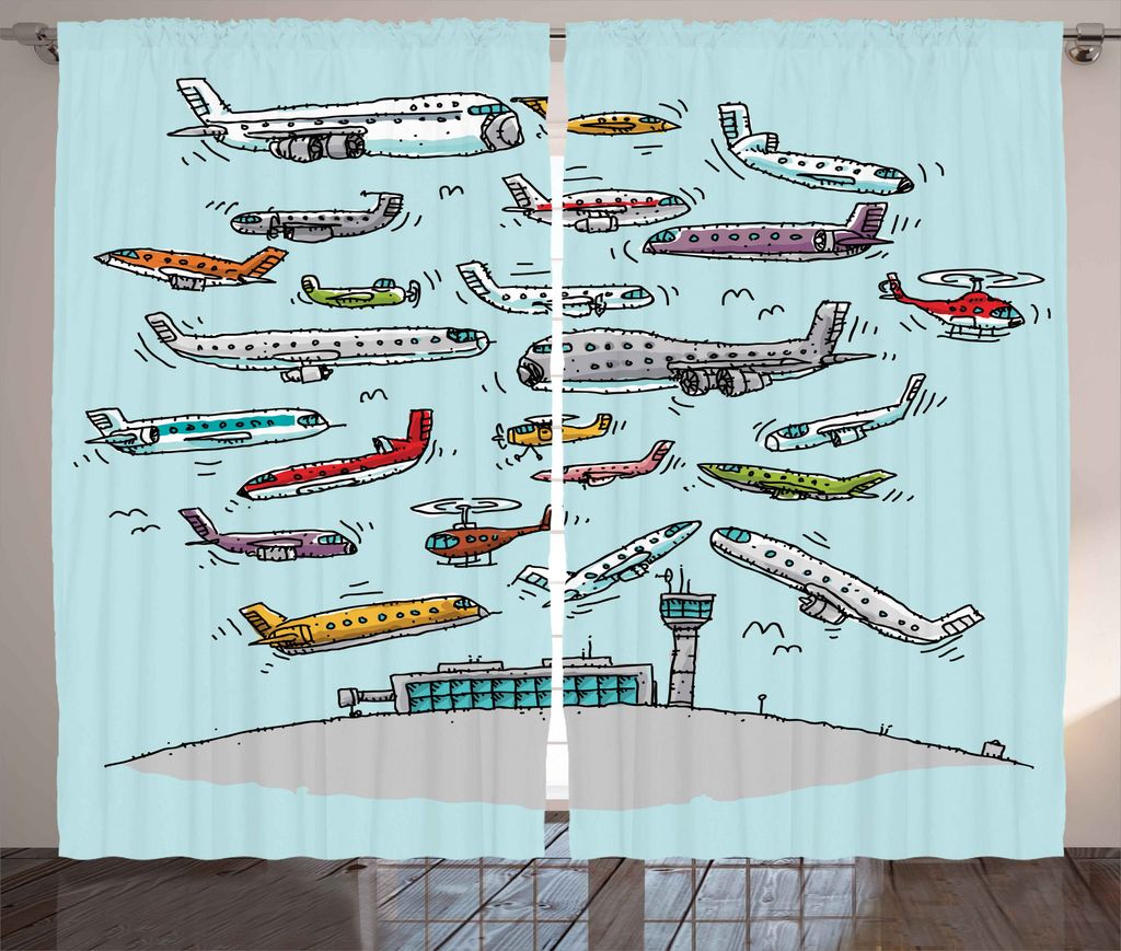 ABAKUHAUS Luftfahrt Rustikaler Vorhang, Flugzeuge Hubschrauber, Wohnzimmer Universalband Gardinen mit Schlaufen und Haken, 280 x 225 cm, Mehrfarbig