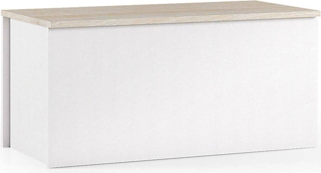 Koffer Miltonia, Geräumige Mehrzweck - Aufbewahrungsbox, Moderne Brust, 100% Italy, 90x45h45 cm, Weiß und Eiche