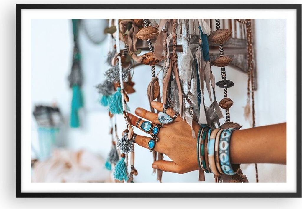 Gerahmtes Poster - Schwarzer Rahmen - Hand Schmuck ethnisch - 91,5x61 cm - Wand Bild - Wanddeko - Wandbilder - Kunstposter - Wandposter - Bilderrah...