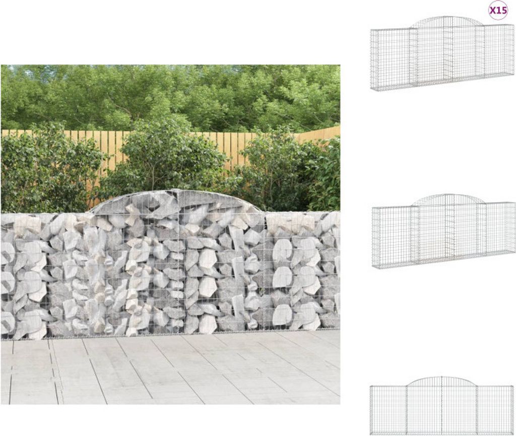 vidaXL Gabionen mit Hochbogen 15 Stk 300x30x100/120cm Verzinktes Eisen - Blumentöpfe & Pflanzgefäße