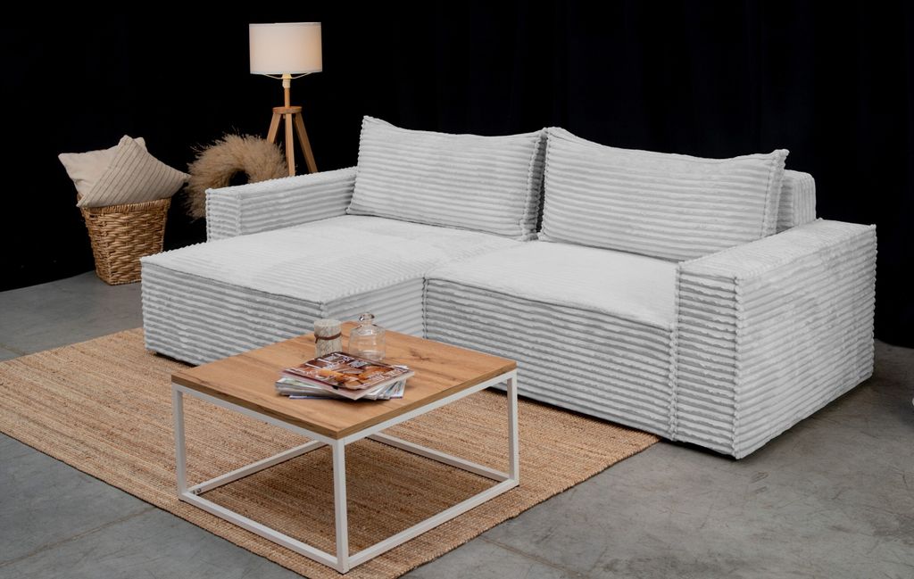 Kaiser Möbel Hugoo-Ecksofa mit Schlaffunktion, L-förmiges stoff Velo Hellgrau Links