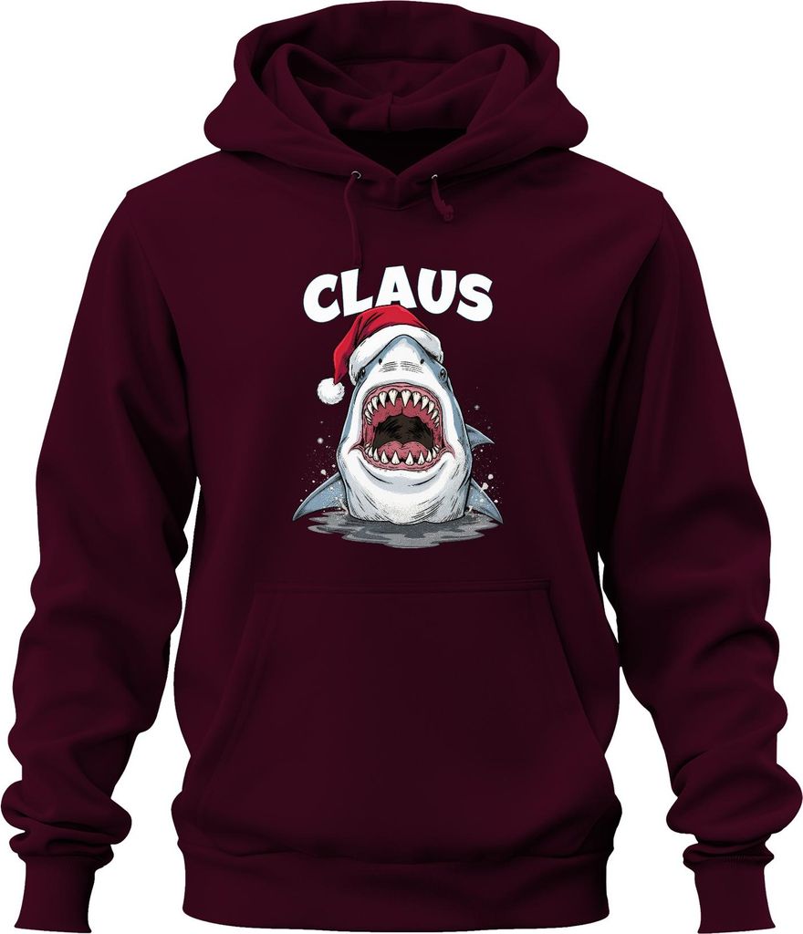 CLAUS Weihnachten Haifisch Weihnachtsmütze Hai Film Parodie Uni Hoodie Kapuzenpullover, Burgundy, M